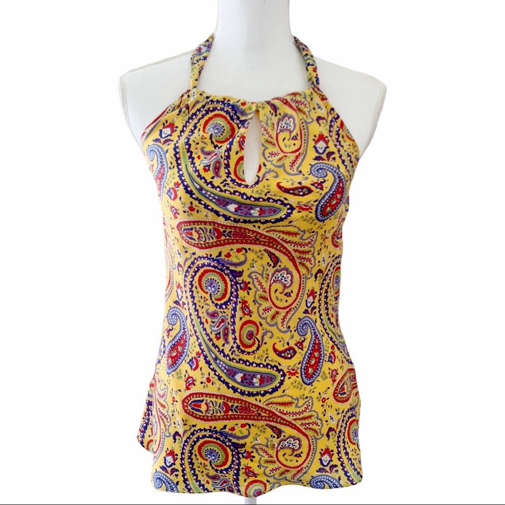 Ralph Lauren | silk paisley halter top yellow XS